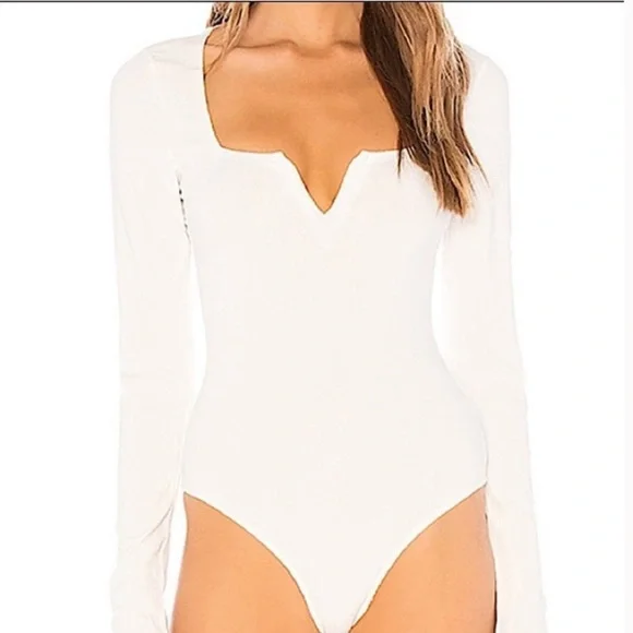 Free People Zoe Ivory Thong Long Sleeve Body-Suit size L - Picture 2 of 9